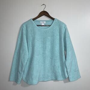 Oscar De La Renta Women’s Green Embossed Floral Scoop Long Sleeve Sweater Size L